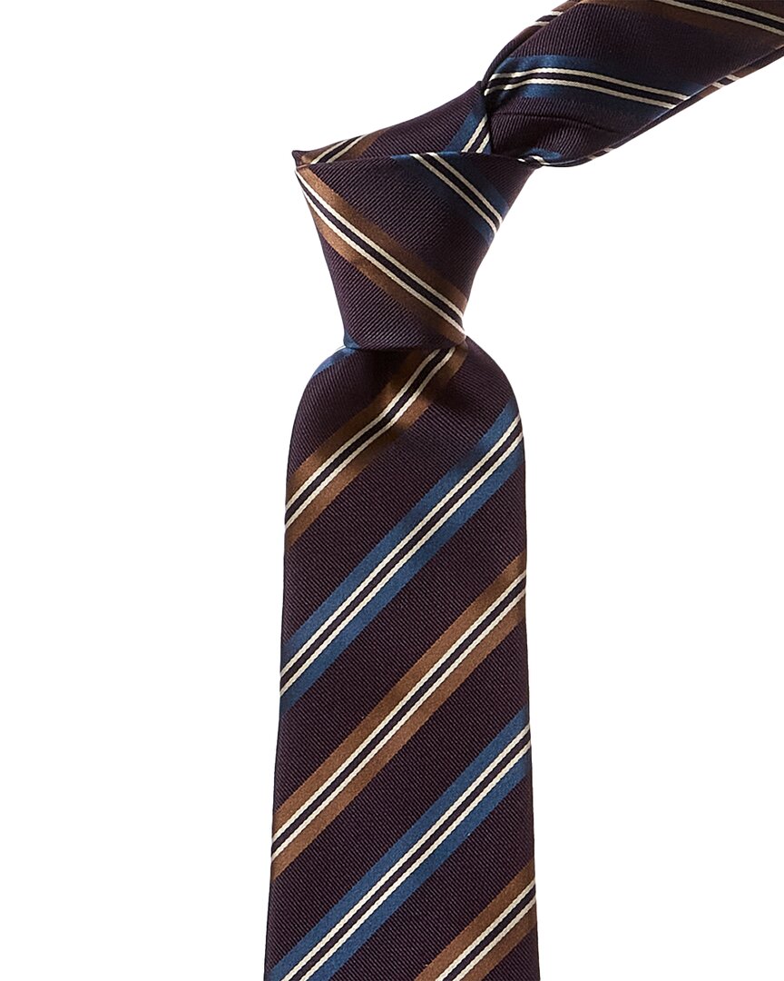 Shop Canali Navy Stripes Silk Tie In Blue