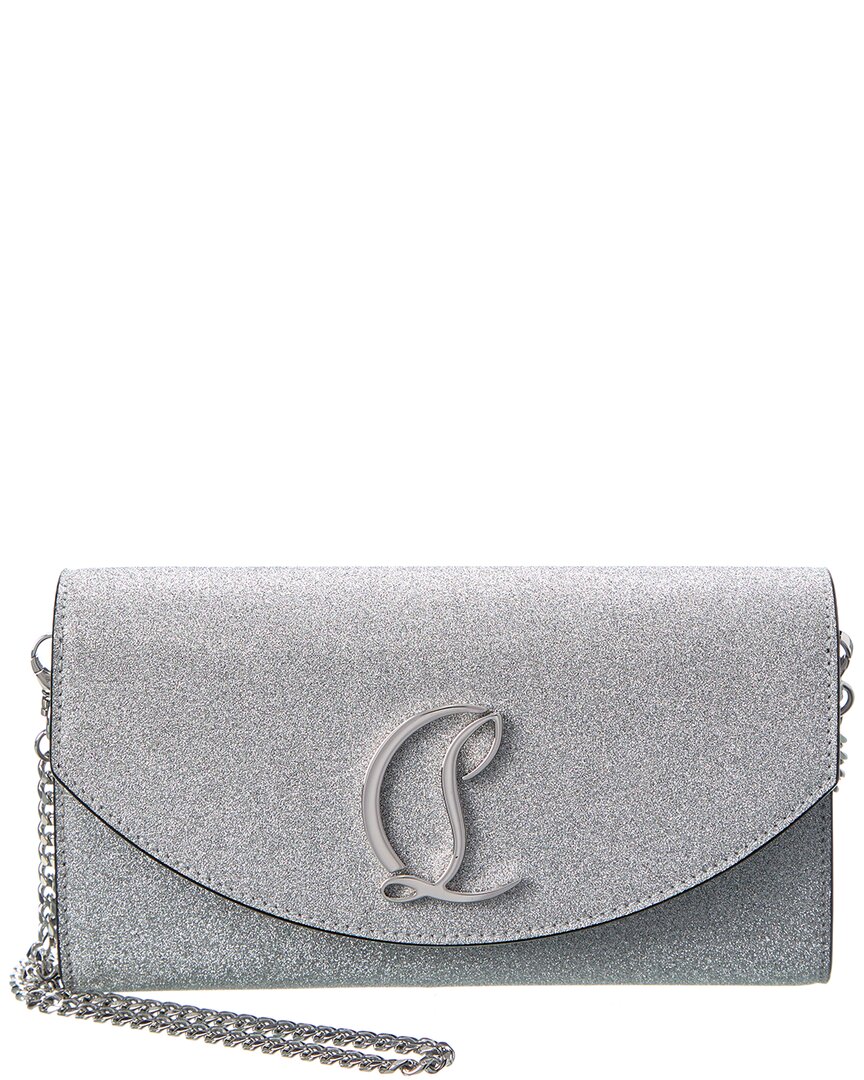 Christian Louboutin Loubi54 Glitter Calfskin Wallet-on-chain In Silver