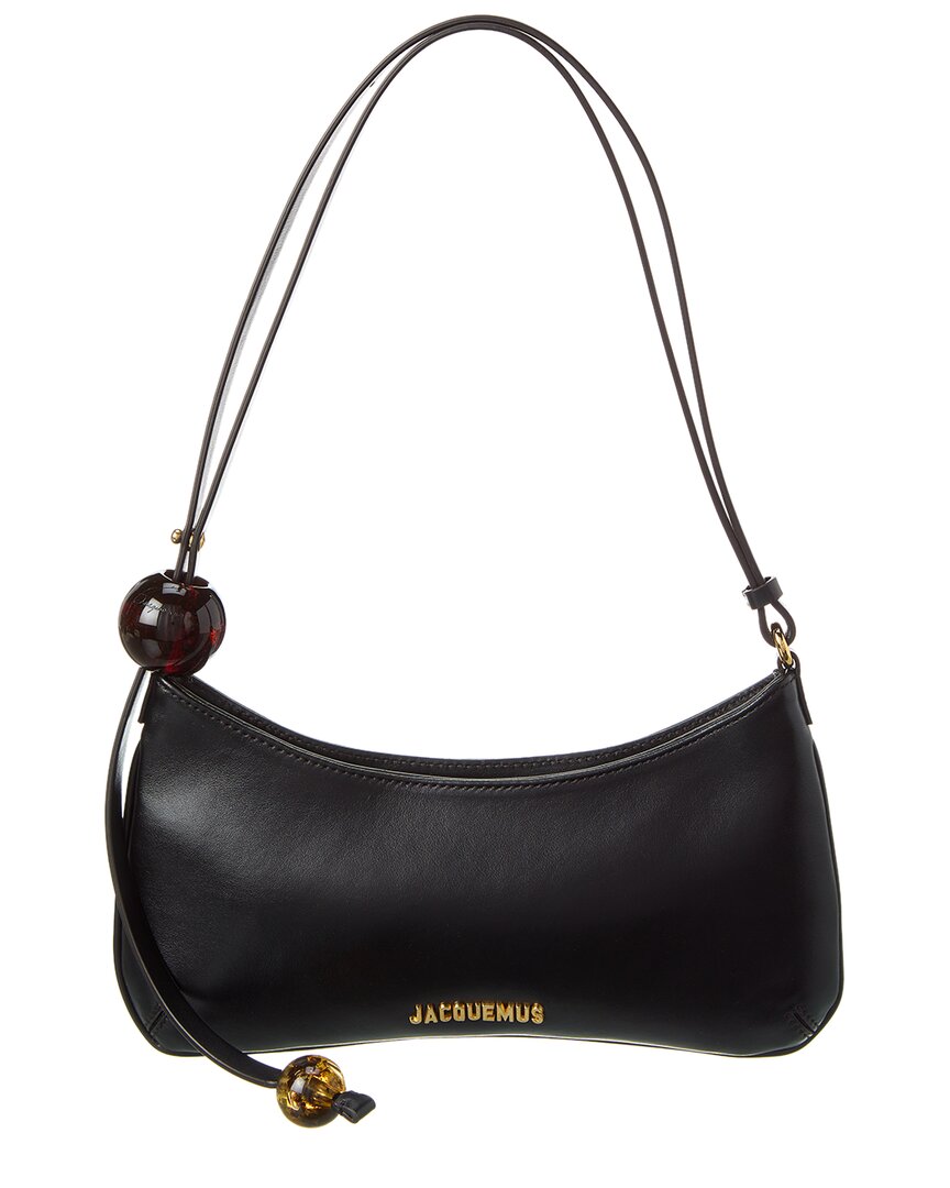 Jacquemus Le Bisou Perle Leather Hobo Bag In Black