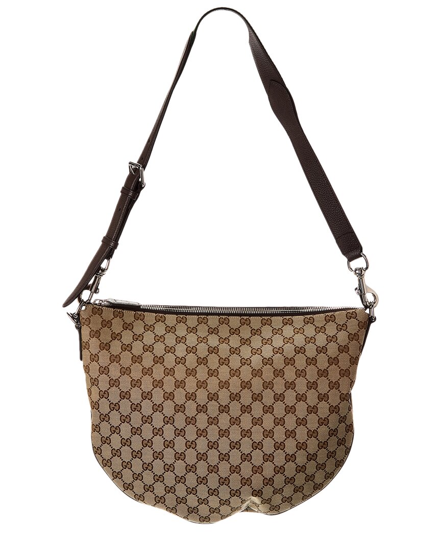 Gucci B Medium Gg Canvas & Leather Shoulder Bag In Brown