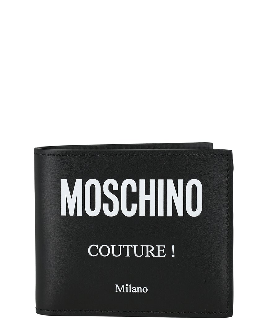 Moschino Logo Leather Card Case In Black