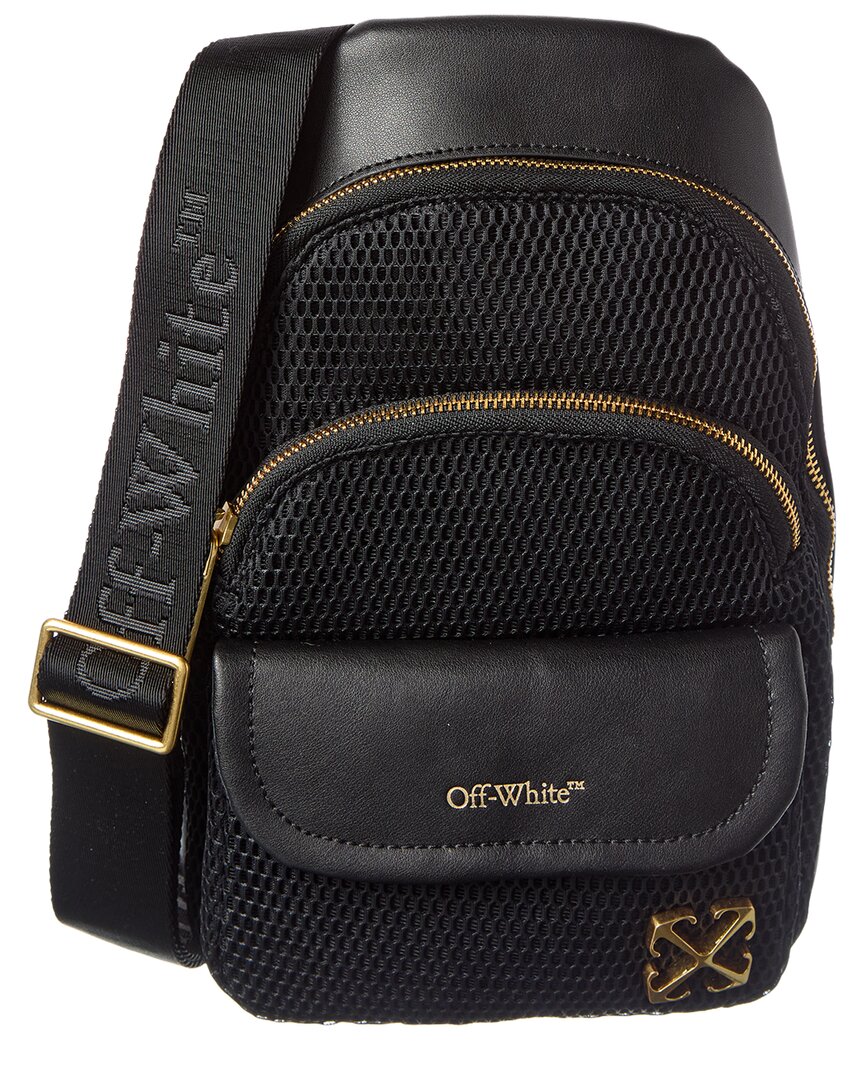 Off-white ™ Mesh & Leather Backpack In Black