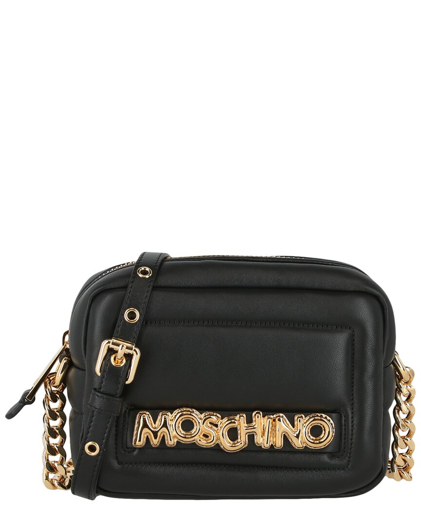 Moschino Balloon Lettering Leather Crossbody In Black