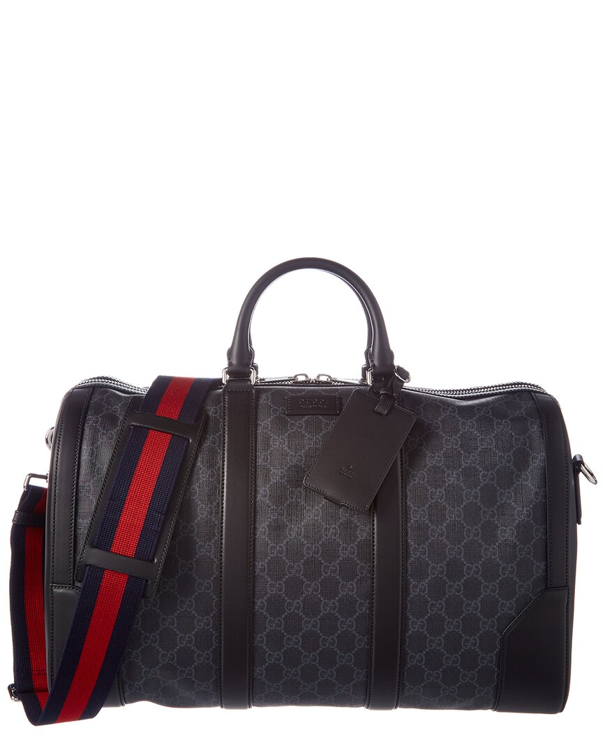 Shop Gucci Gg Supreme Canvas & Leather Duffel Bag In Black