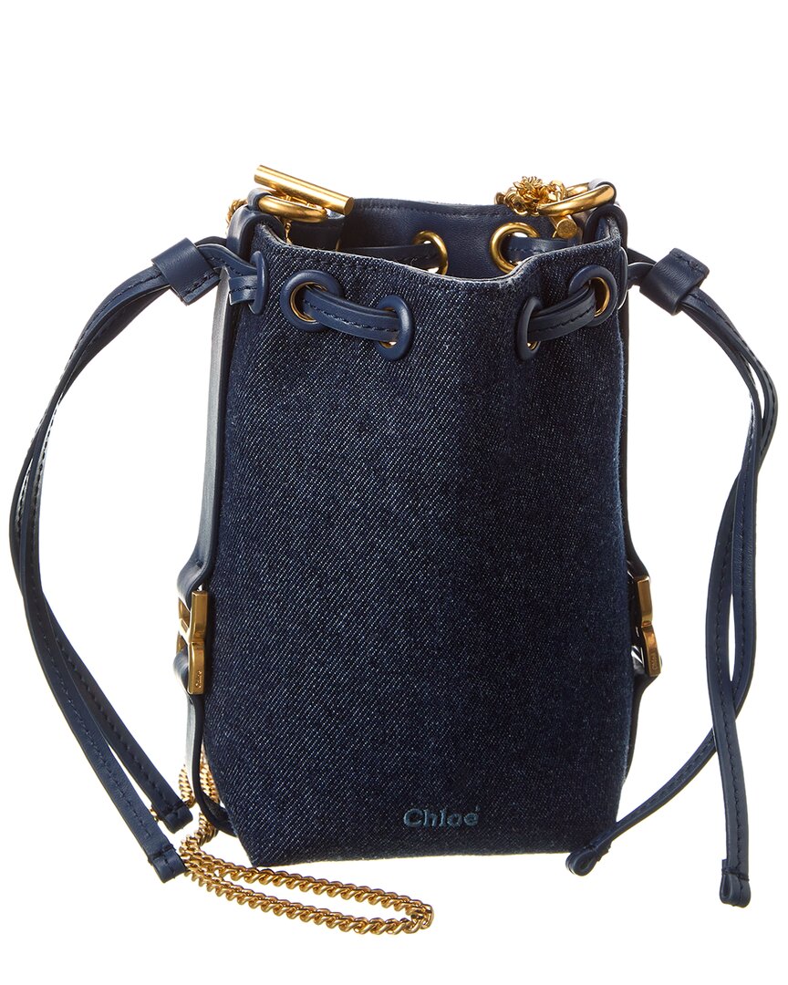 Shop Chloé Marcie Micro Denim & Leather Bucket Bag In Blue