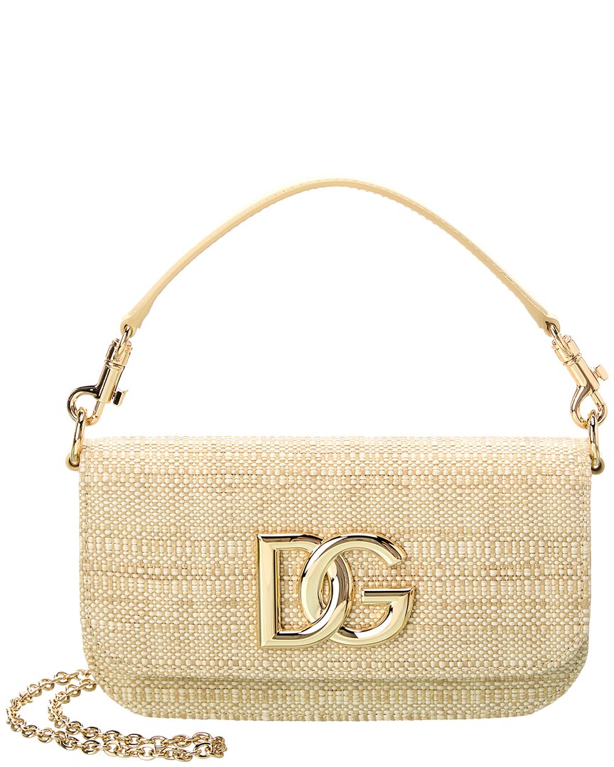 Shop Dolce & Gabbana Dg Logo Raffia Shoulder Bag In Beige