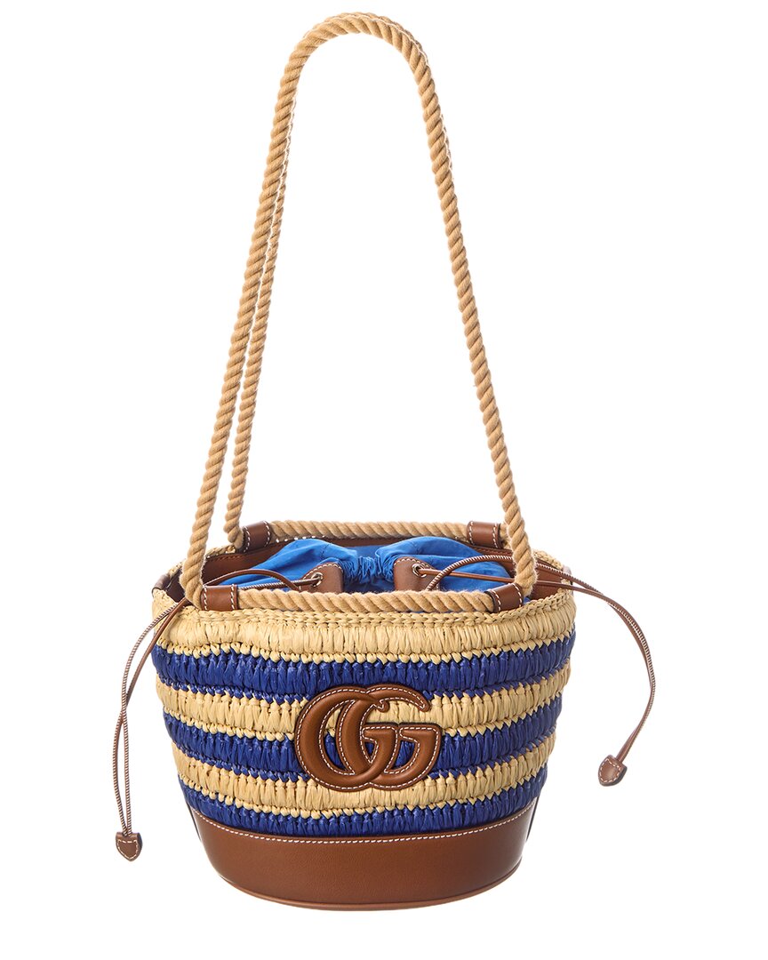 Gucci Gg Mini Leather-trim Bucket Bag In Blue