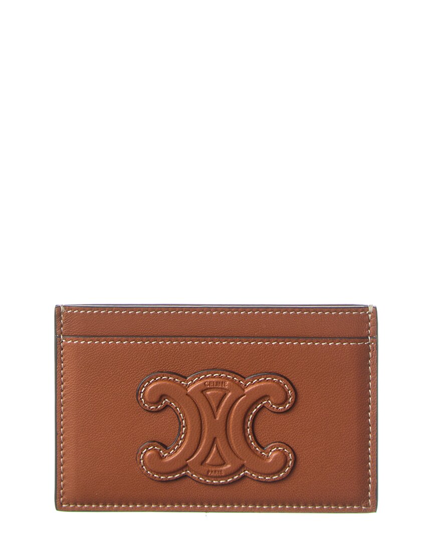 Celine Leather Card Case In Brown