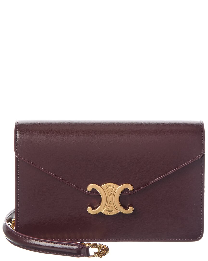Celine Margo Leather Wallet On Chain In Burgundy
