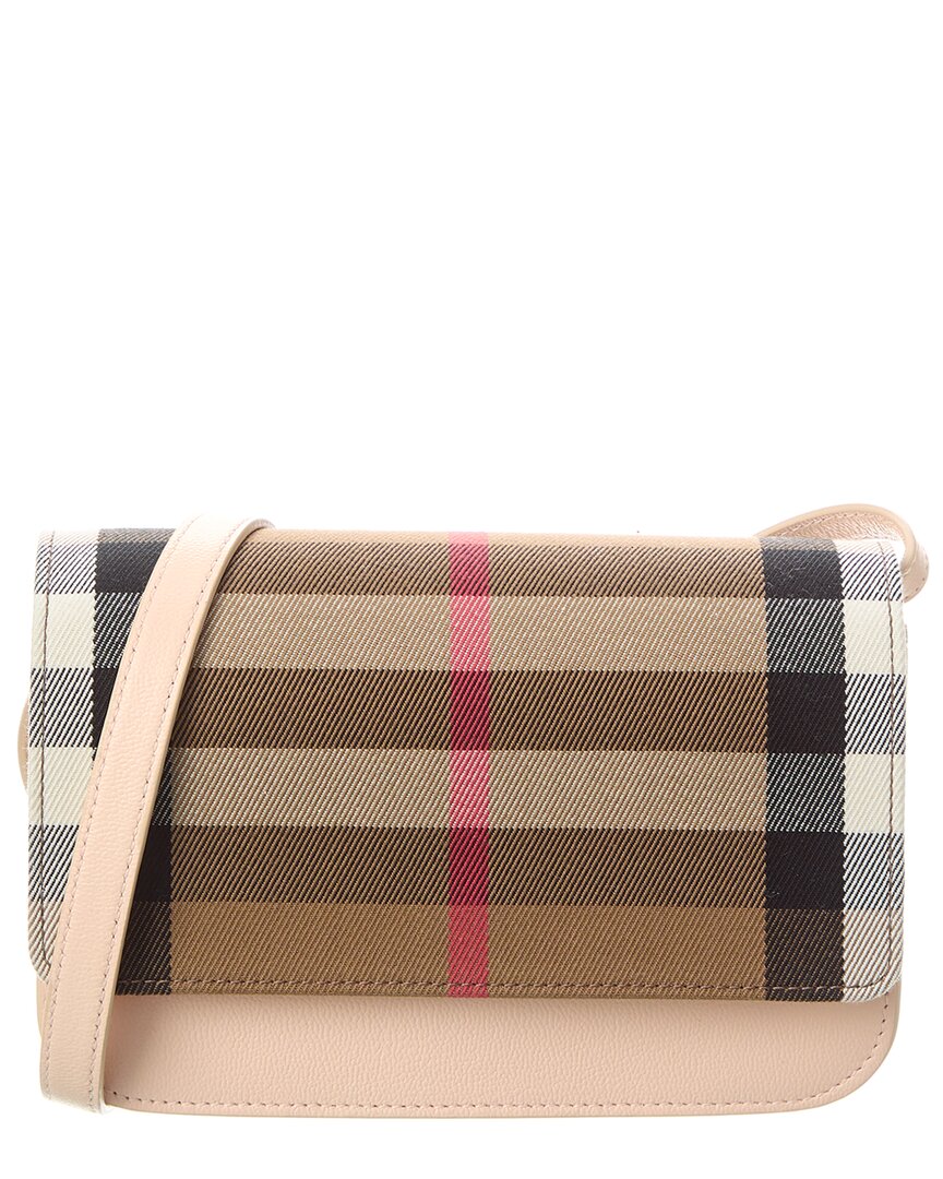 Burberry Check Canvas & Leather Shoulder Bag In Pink