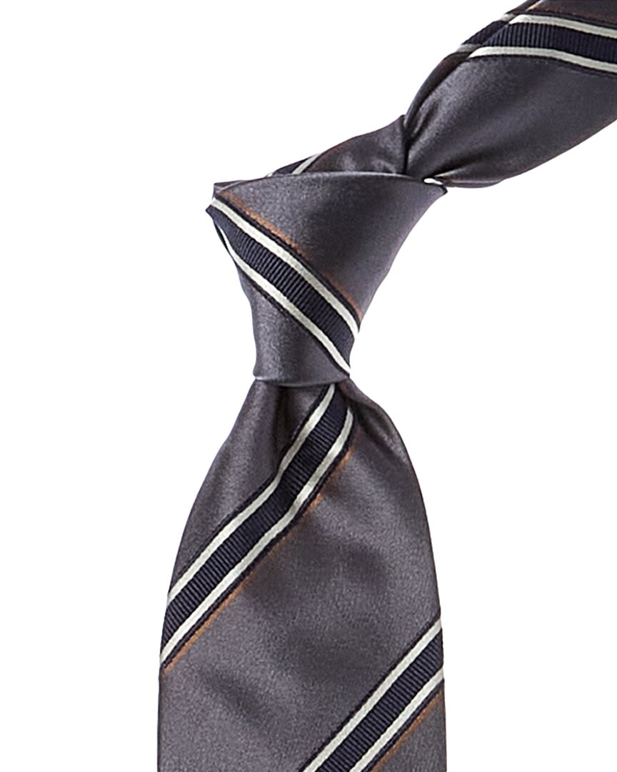 Brunello Cucinelli Grey Diagonal Stripe Silk-blend Tie