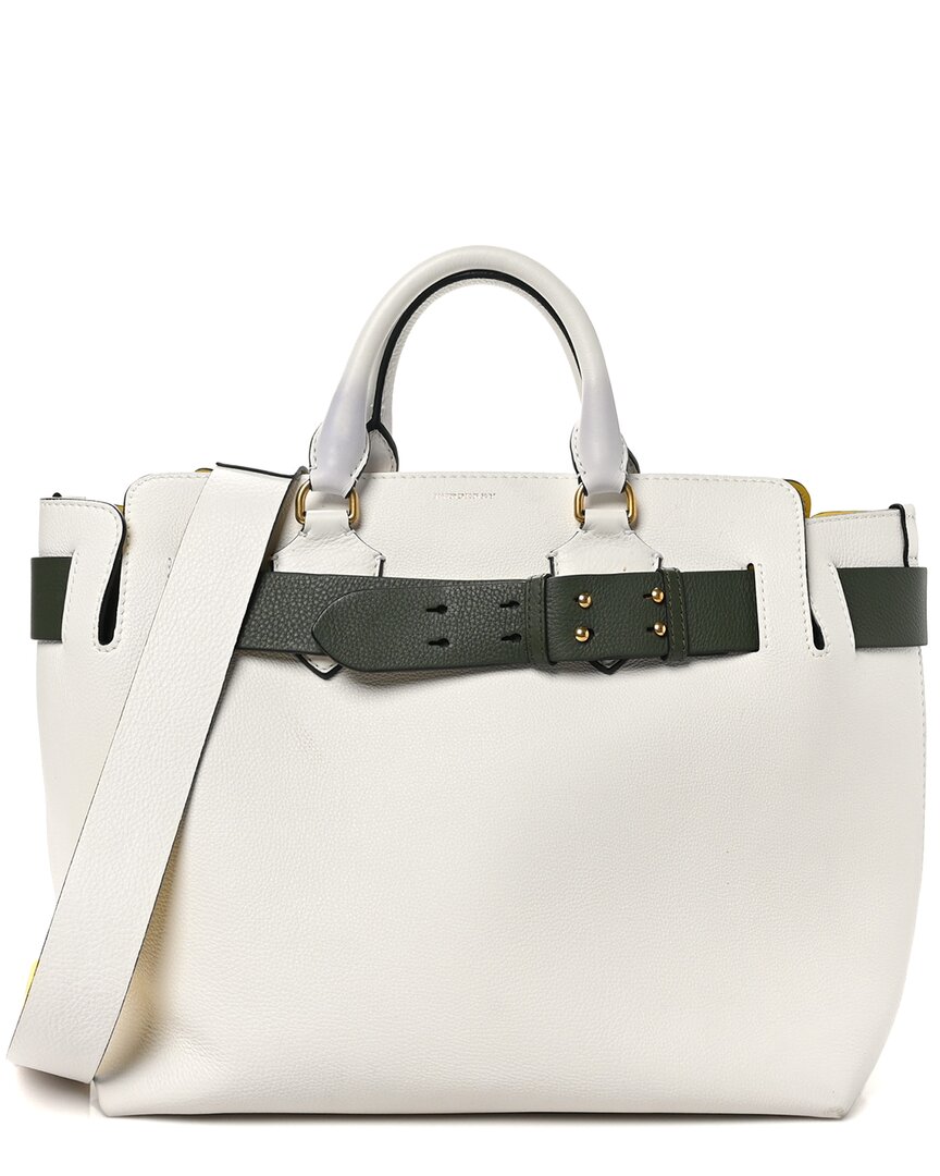 Burberry White Calfskin Leather Soft Grain Medium Belt Bag (authentic Pre- Loved) In Pattern