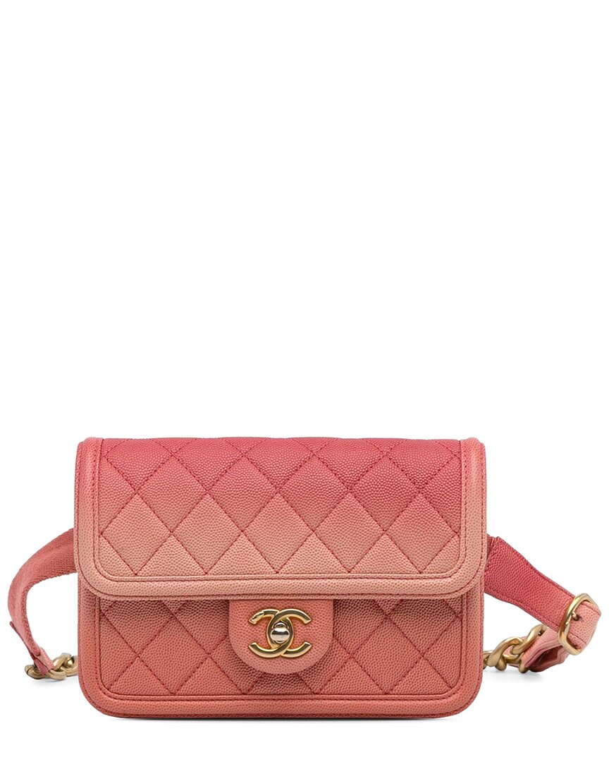 Pre-owned Chanel Pink Caviar Leather Sunset On The Sea Flap Belt Bag (authentic Pre-  Loved)