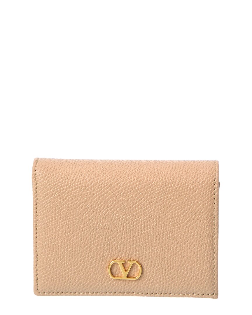 Valentino Vlogo Signature Leather Card Case In Neutral