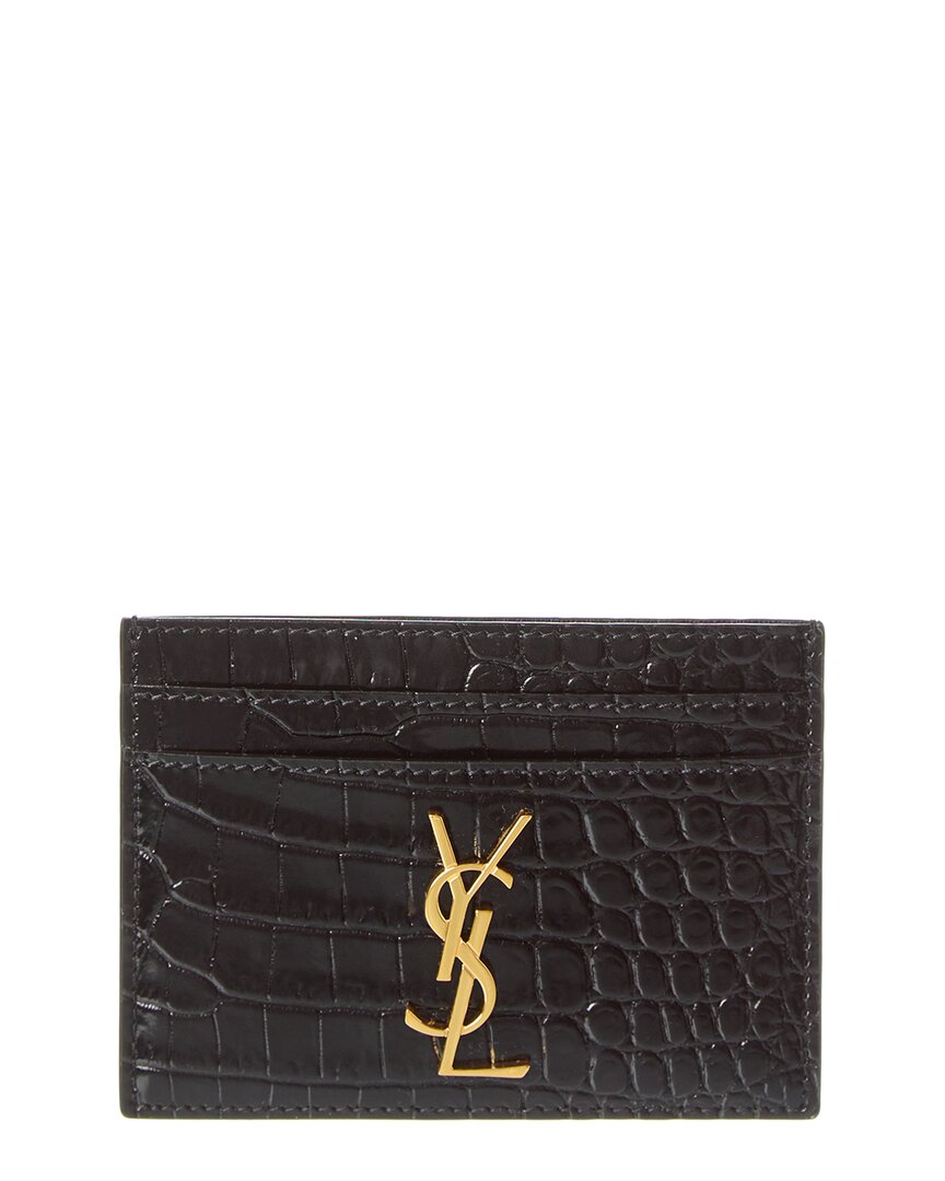 Saint Laurent Cassandre Croc-embossed Leather Card Case