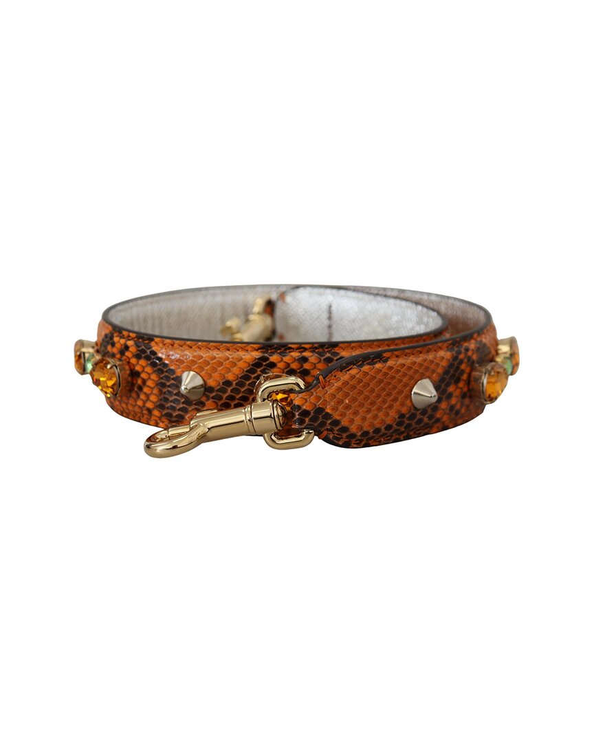 Dolce & Gabbana Chic Orange Leather Bag Strap With Gold-tone Clasps