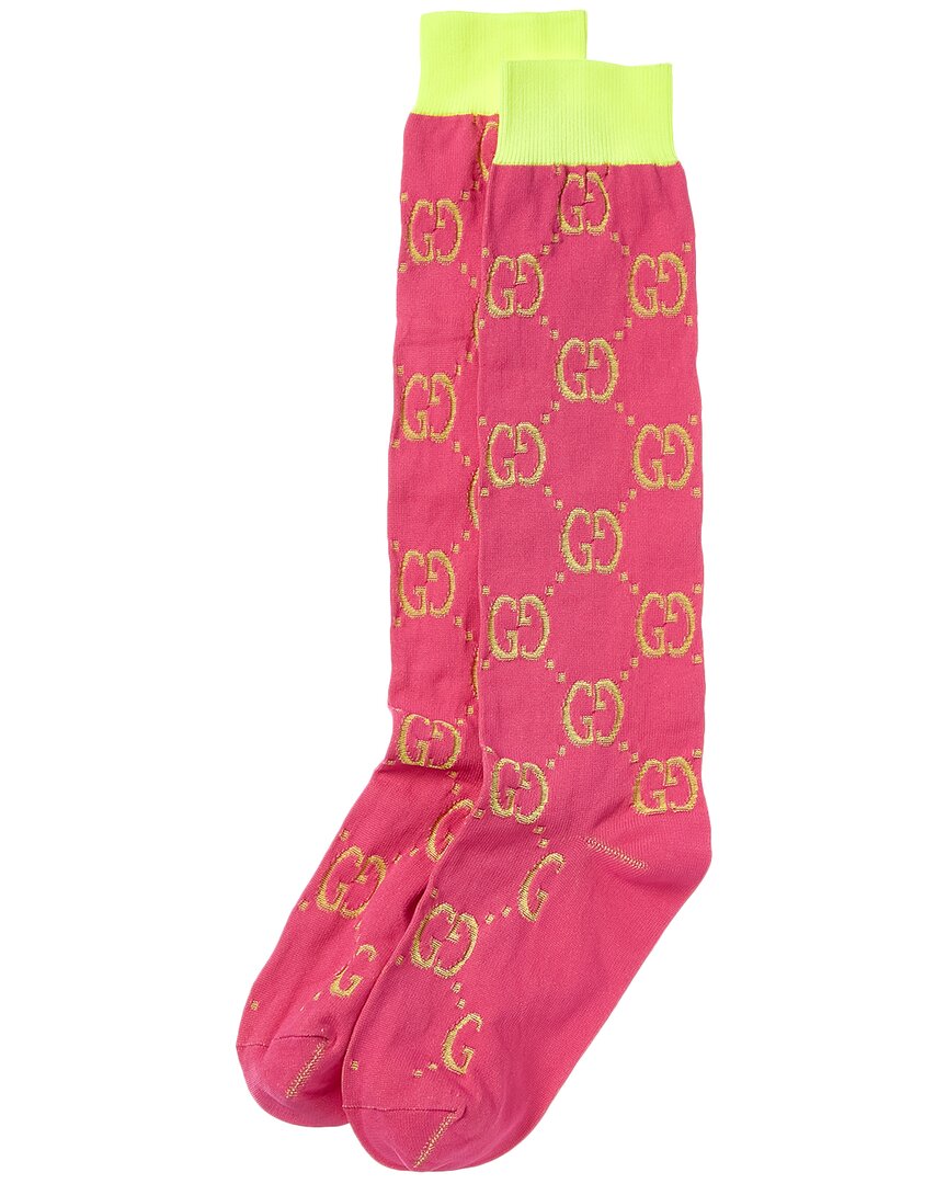 Gucci Patterned Logo Socks With Contrasting Toe And Heel In Pink