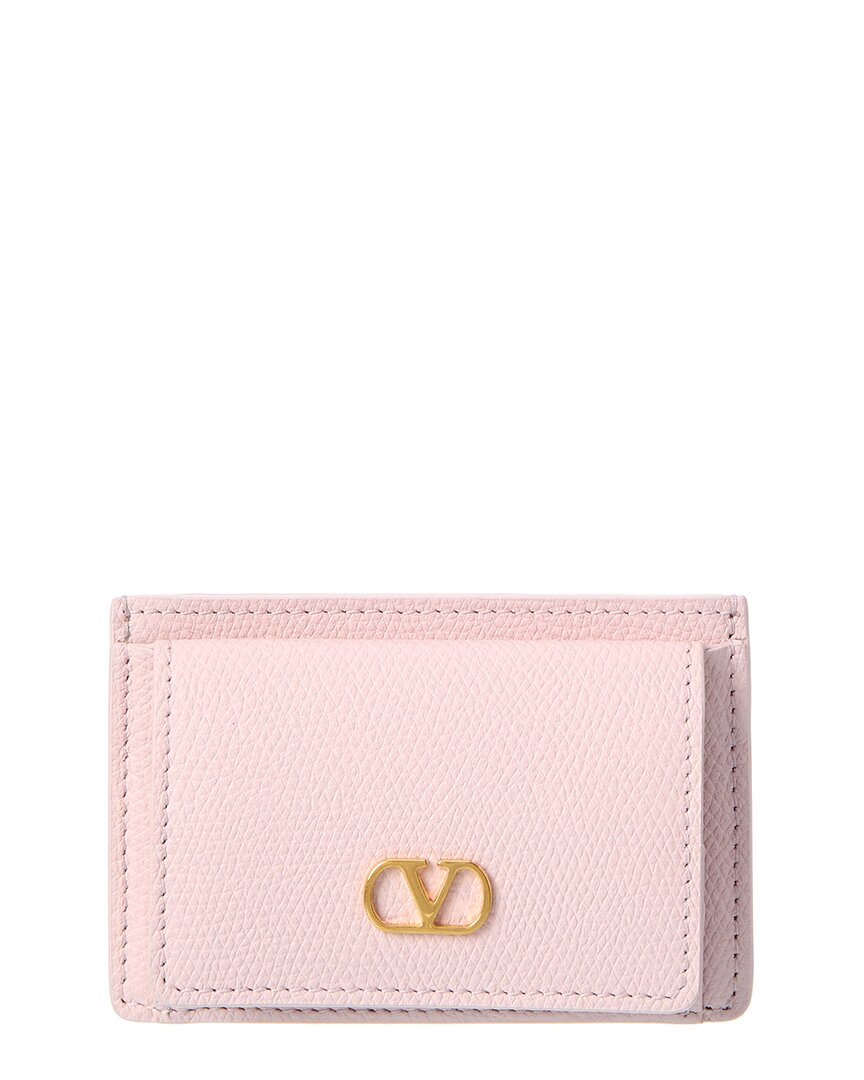 Valentino Vlogo Signature Leather Card Case In Pink