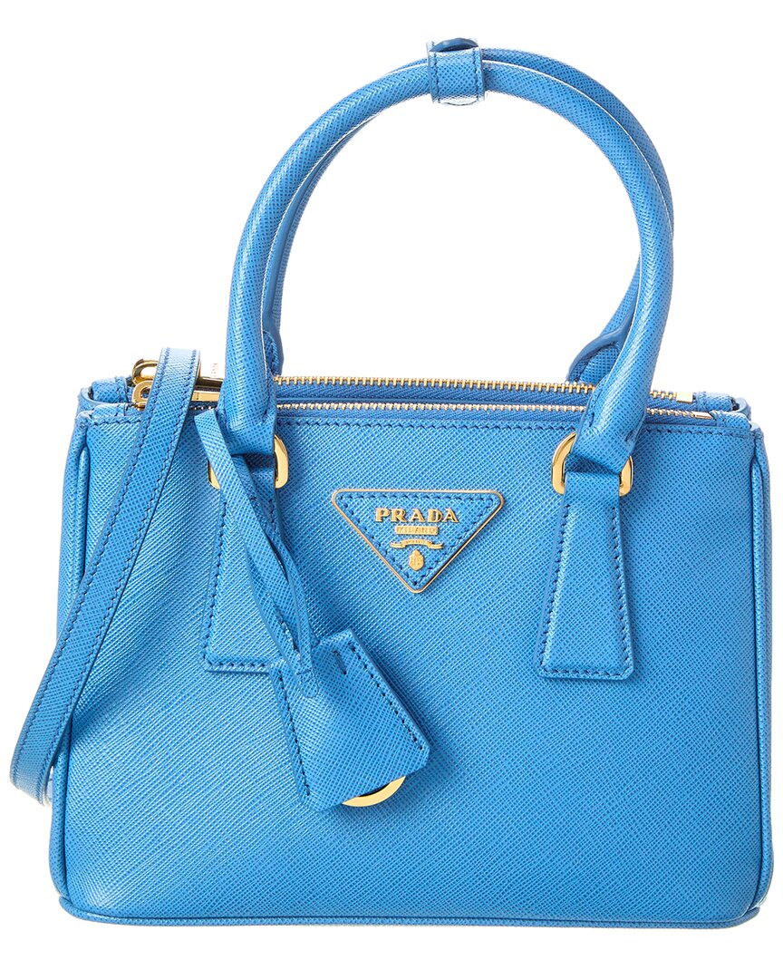PRADA Lux Saffiano Leather Tote Shoulder Bag Blue