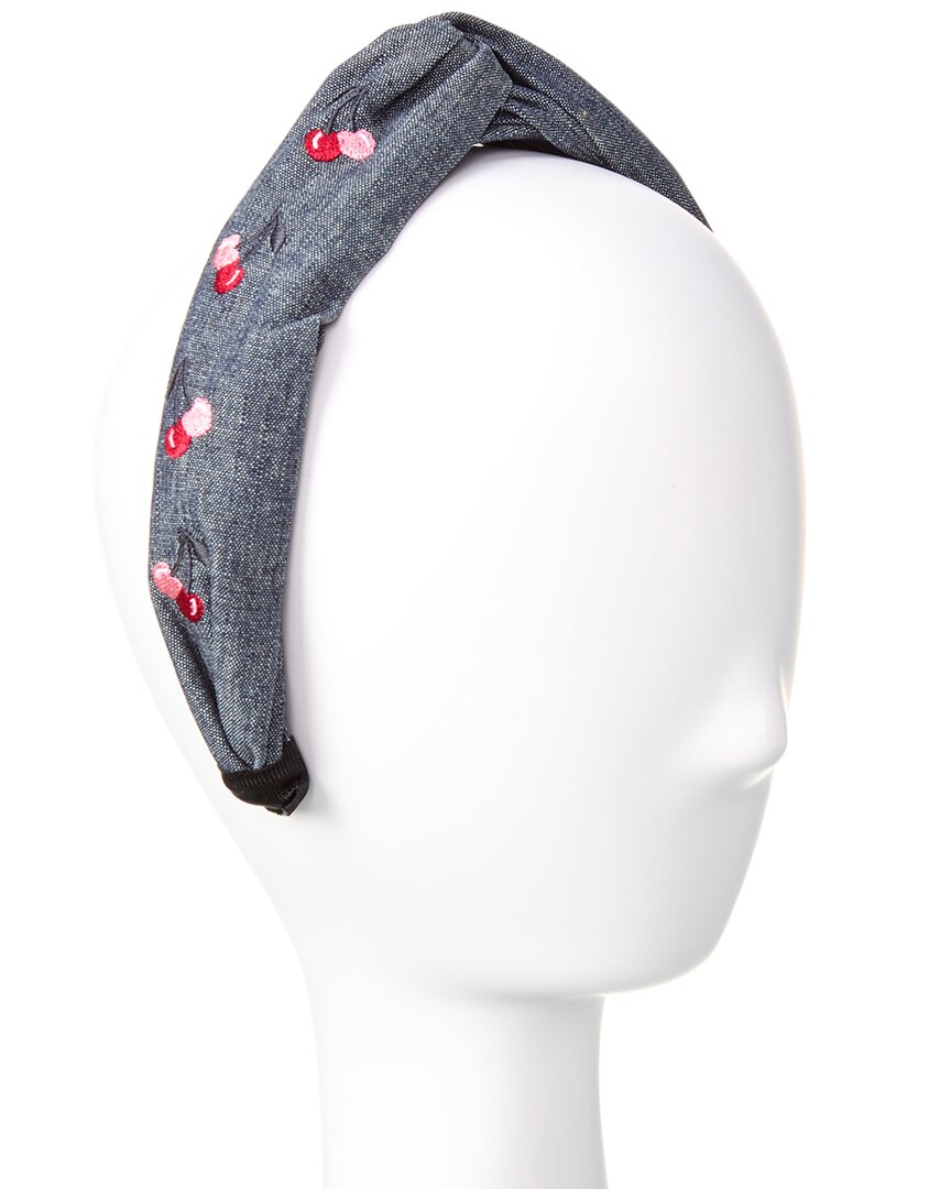 Kate Spade New York Cherry Embroidered Twisted Headband In Blue
