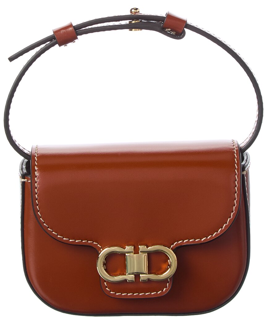 Ferragamo Gancini Leather Keychain In Brown