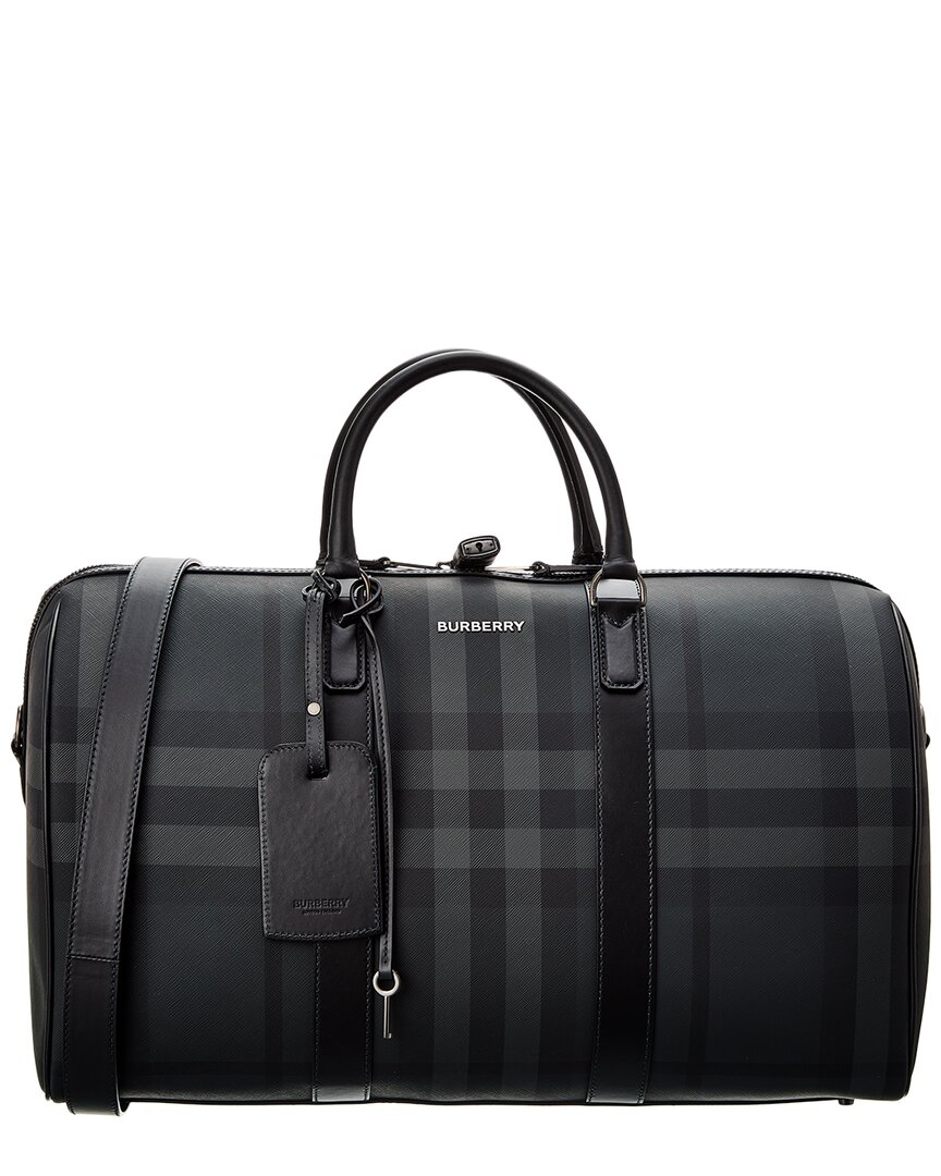 Burberry Boston Holdall E-canvas & Leather Duffel Bag In Grey
