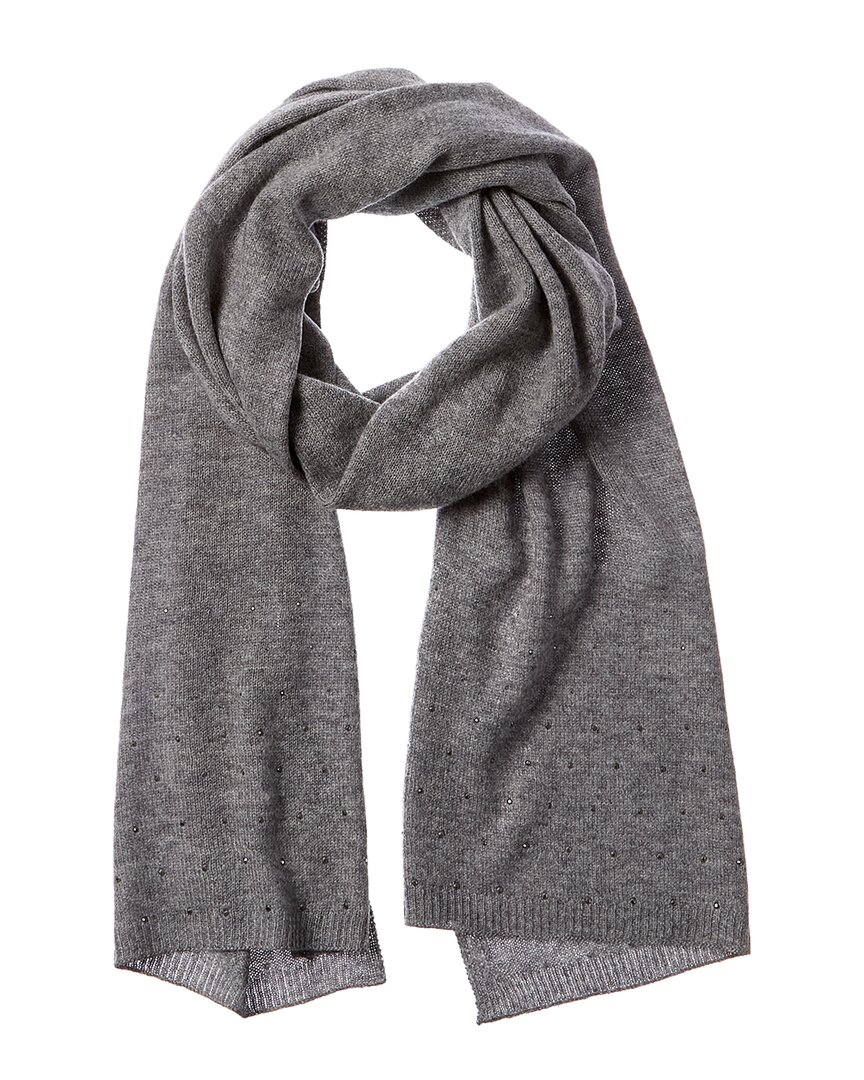 Shop Forte Cashmere Rhinestone Border Cashmere Scarf In Grey