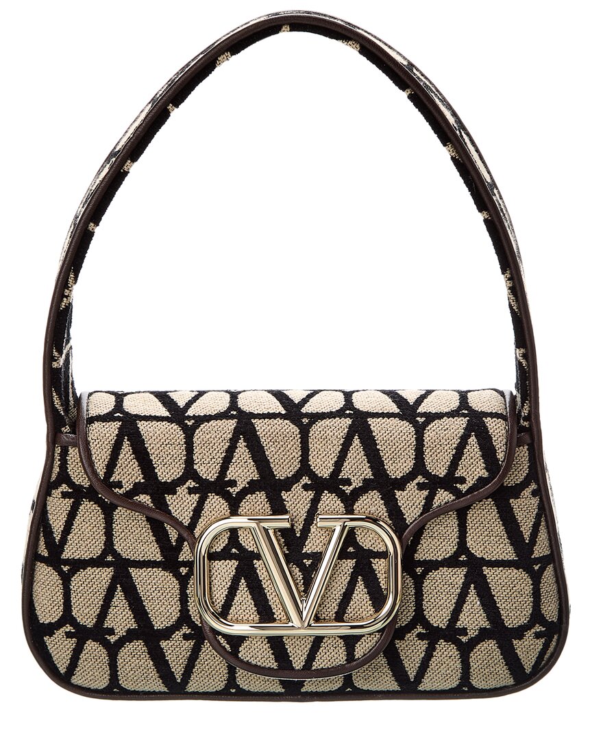 Shop Valentino Vlogo Small Toile Iconographe Canvas & Leather Shoulder Bag In Brown