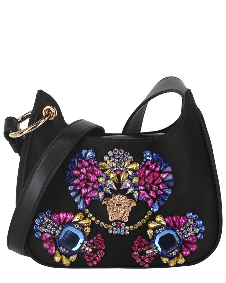 Versace La Medusa Rhinestone Mini Hobo Bag Black Nylon ref.818661