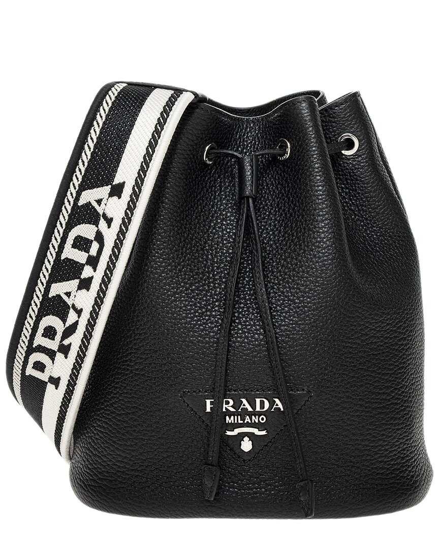 Shop Prada Bucket Bag Leather Backpack In Black