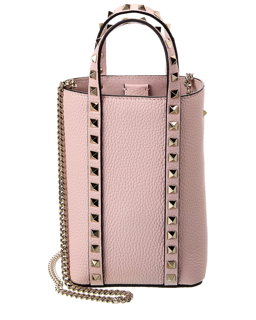 Shop Valentino Rockstud Grainy Leather Tote In Pink