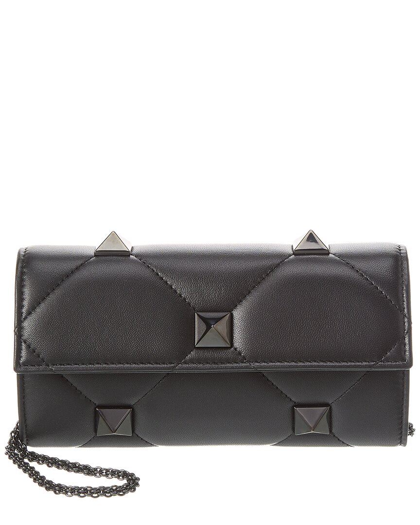 Valentino Garavani Valentino Roman Stud Leather Wallet On Chain In Black