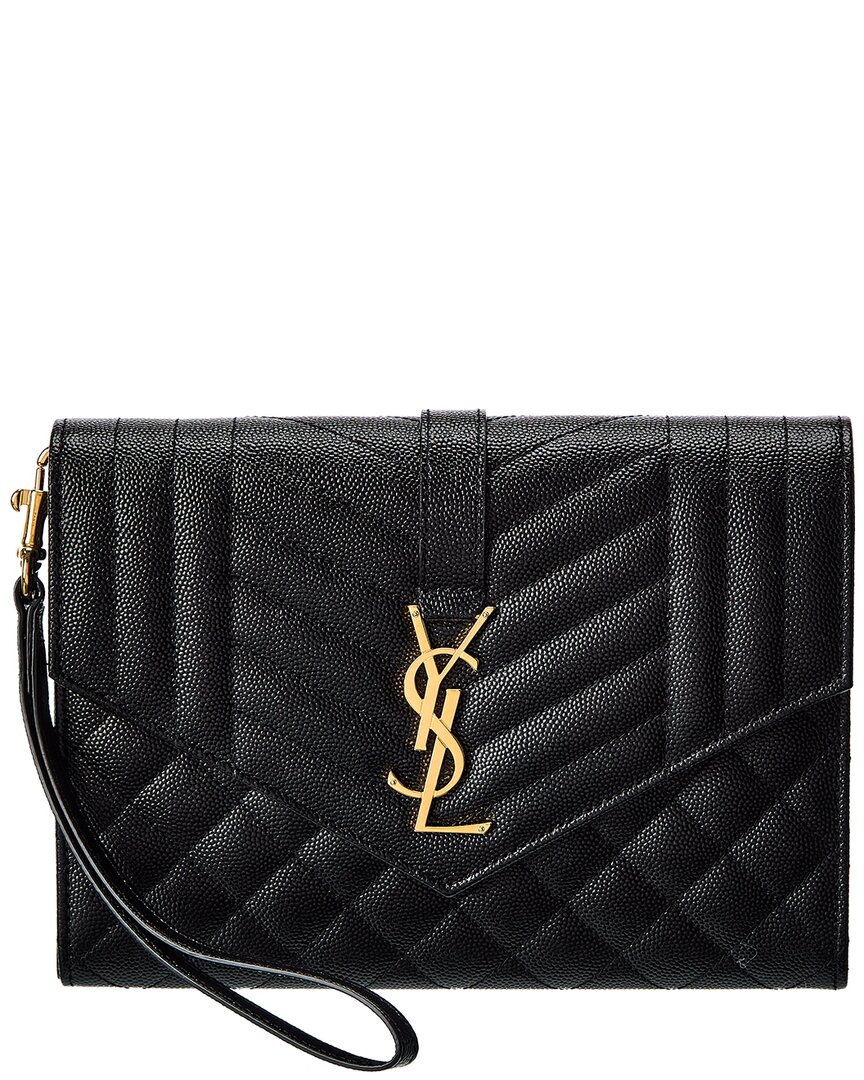 Saint Laurent Monogram Leather Clutch In Black