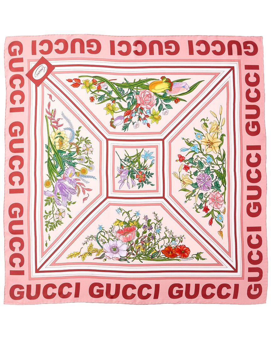 Gucci Floral Print Silk Scarf In Pink