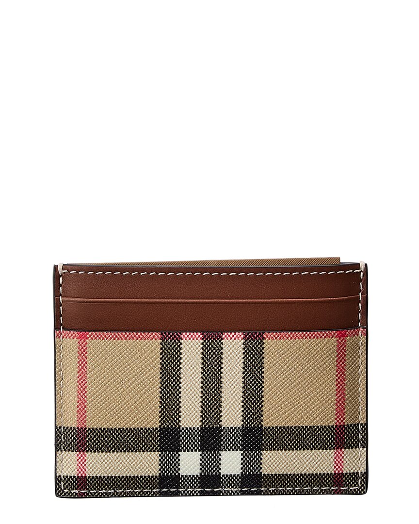 Burberry Vintage Check E-canvas & Leather Card Holder In Brown