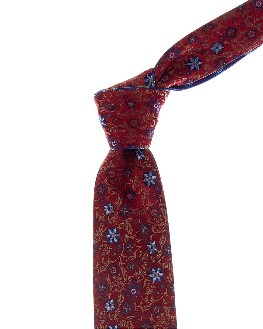 Canali Red Floral/blue Medallions Reversible Silk Tie