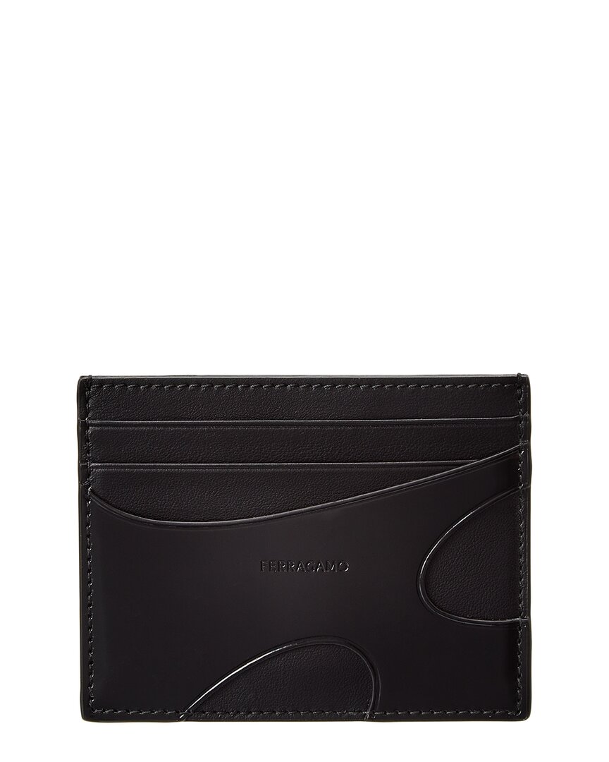 Ferragamo Cutout Leather Card Case In Black