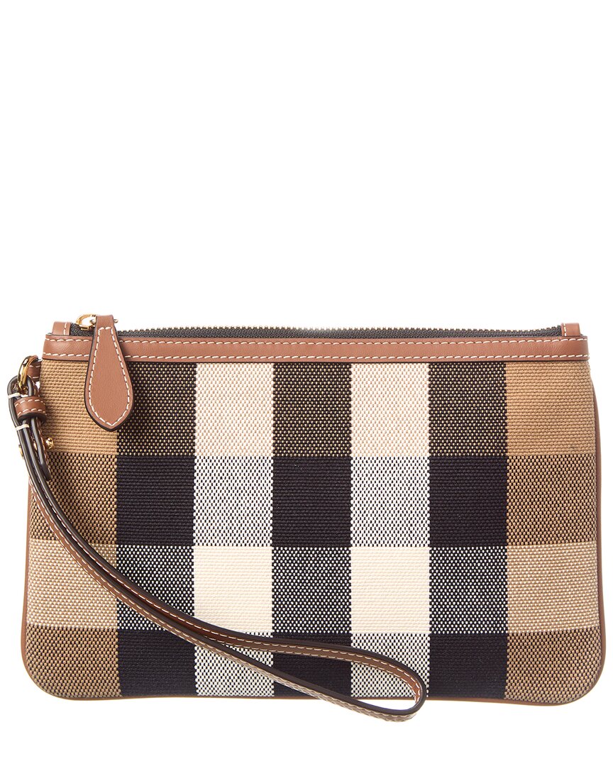 Burberry Check Canvas & Leather Pouch In Brown
