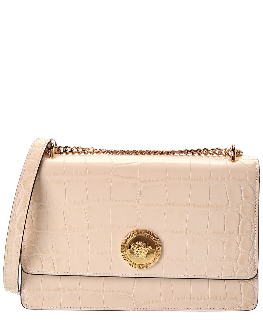 Versace Medusa 95 Croc-embossed Leather Satchel In Pink