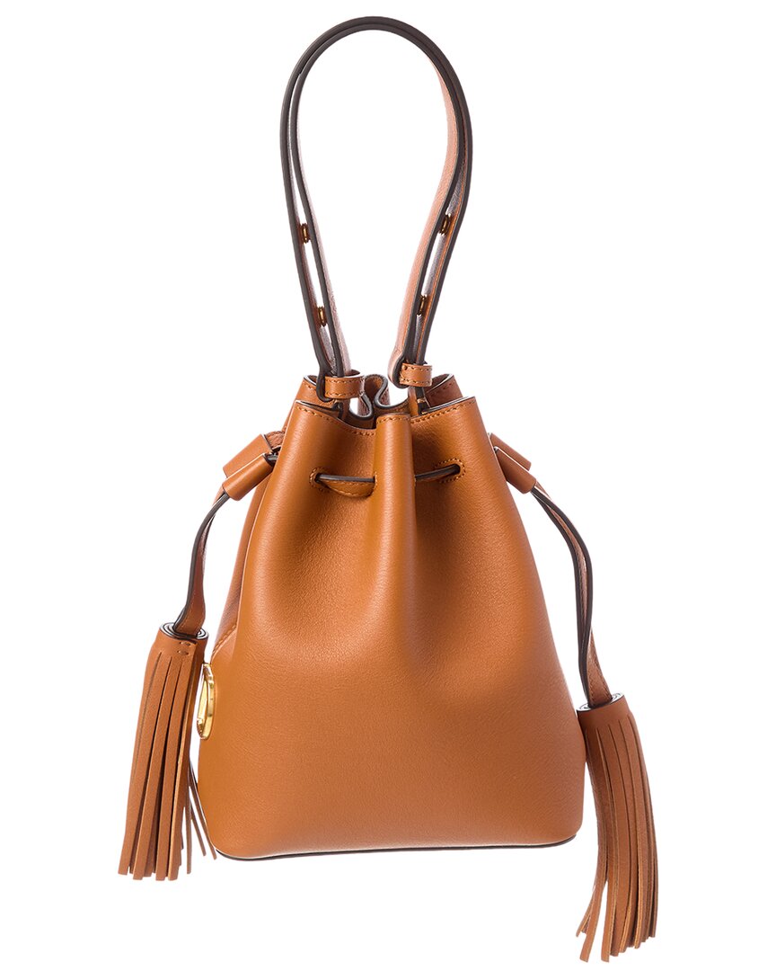 Valentino Vlogo Signature Leather Bucket Bag In Brown