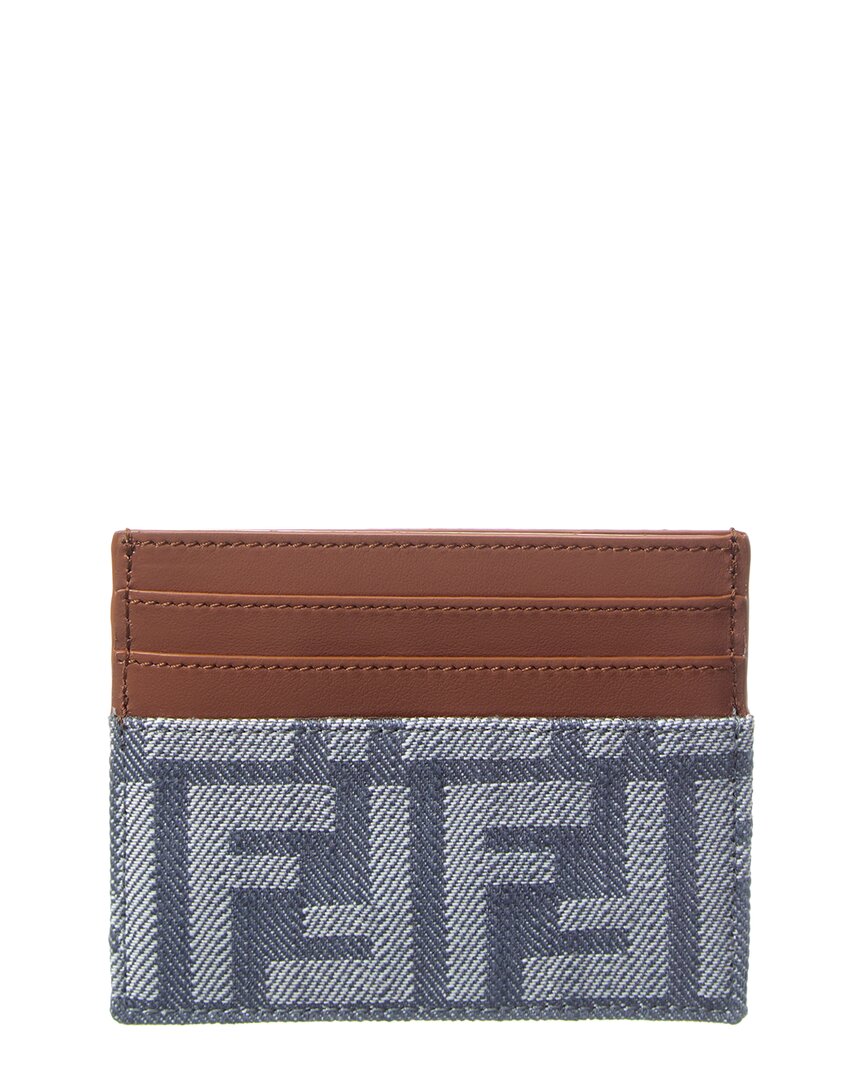 Fendi Baguette Ff Denim & Leather Card Holder In Blue