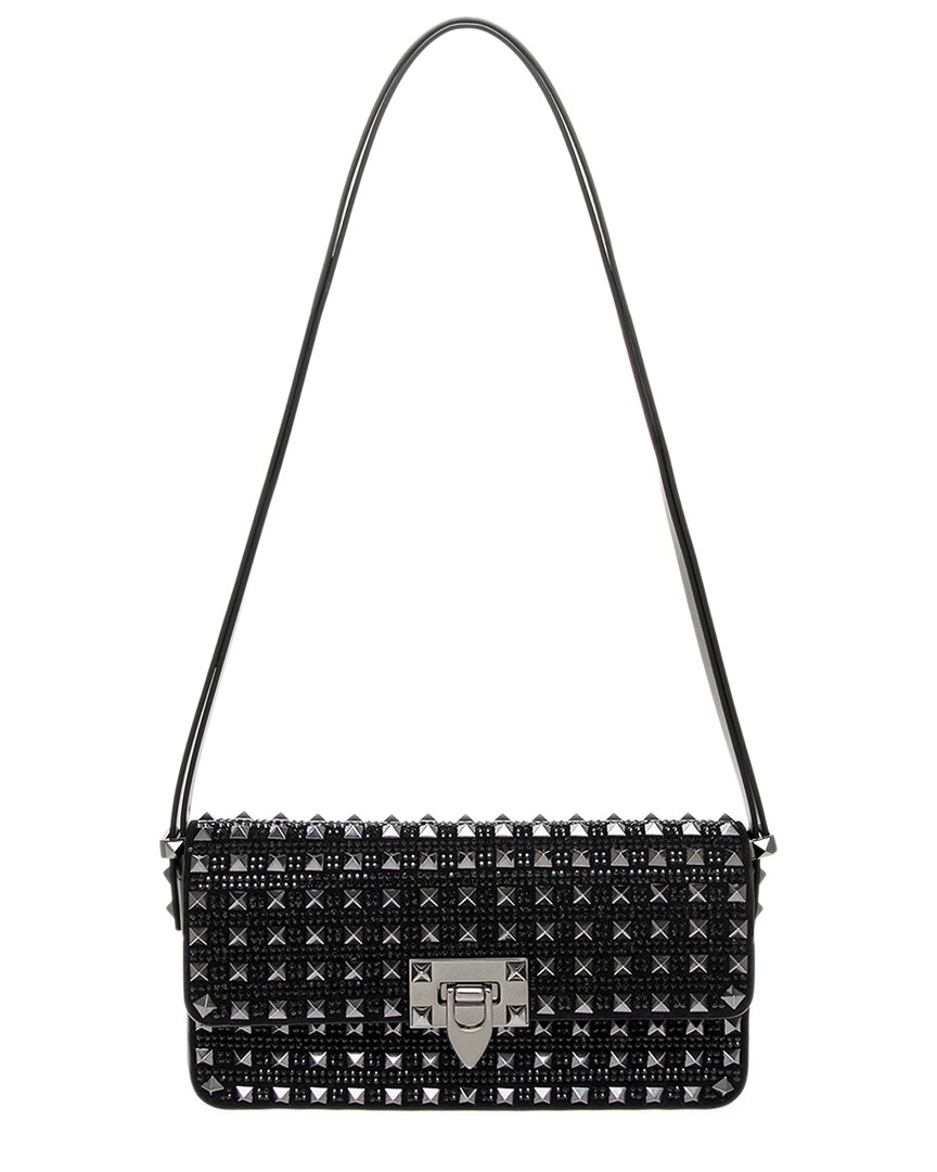 Shop Valentino Rockstud23 E/w Leather Shoulder Bag In Black
