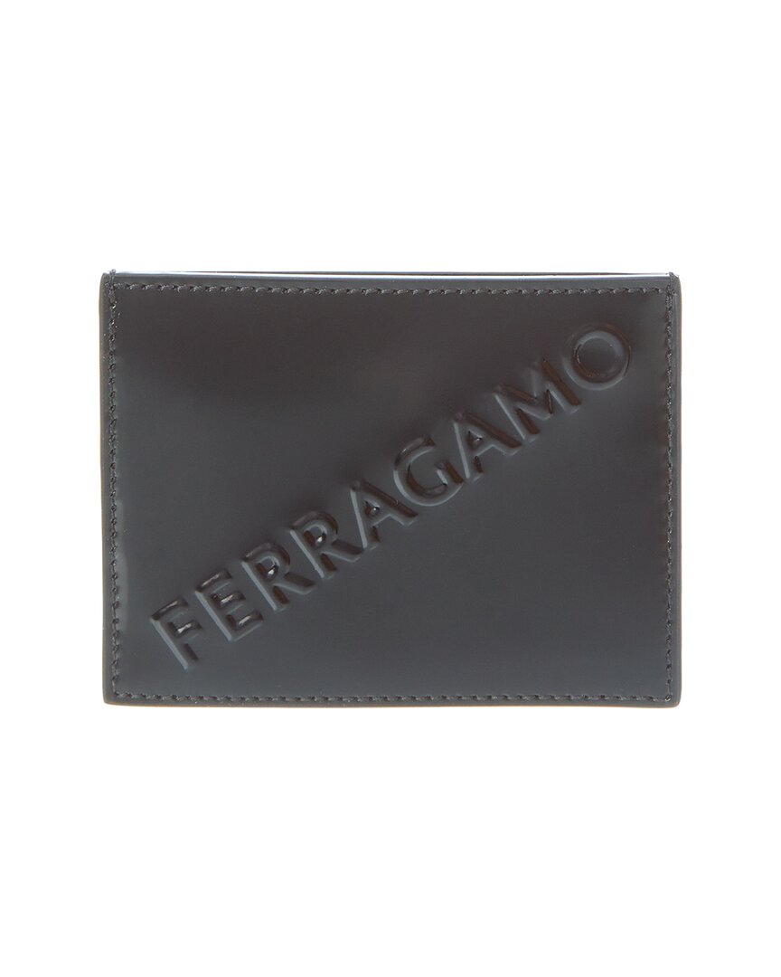 Ferragamo Logo Leather Card Holder In Black