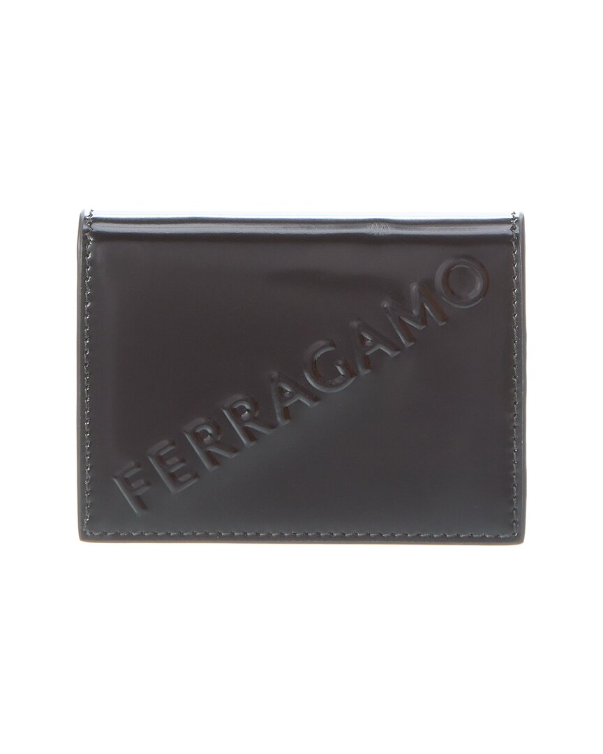 Ferragamo Logo Leather Card Case In Black
