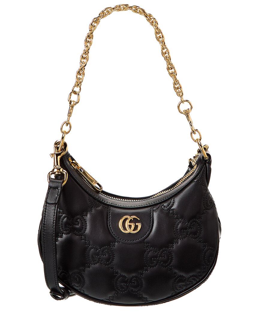 Shop Gucci Gg Matelasse Mini Leather Hobo Bag In Black