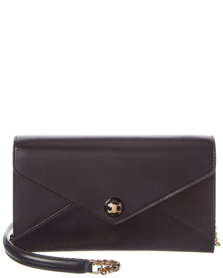 Celine Envelope Leather Wallet On Chain In Black