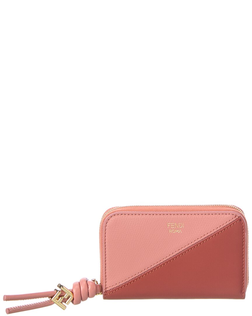 Fendi Ff Diamonds Zipper Around Mini Leather Wallet In Pink