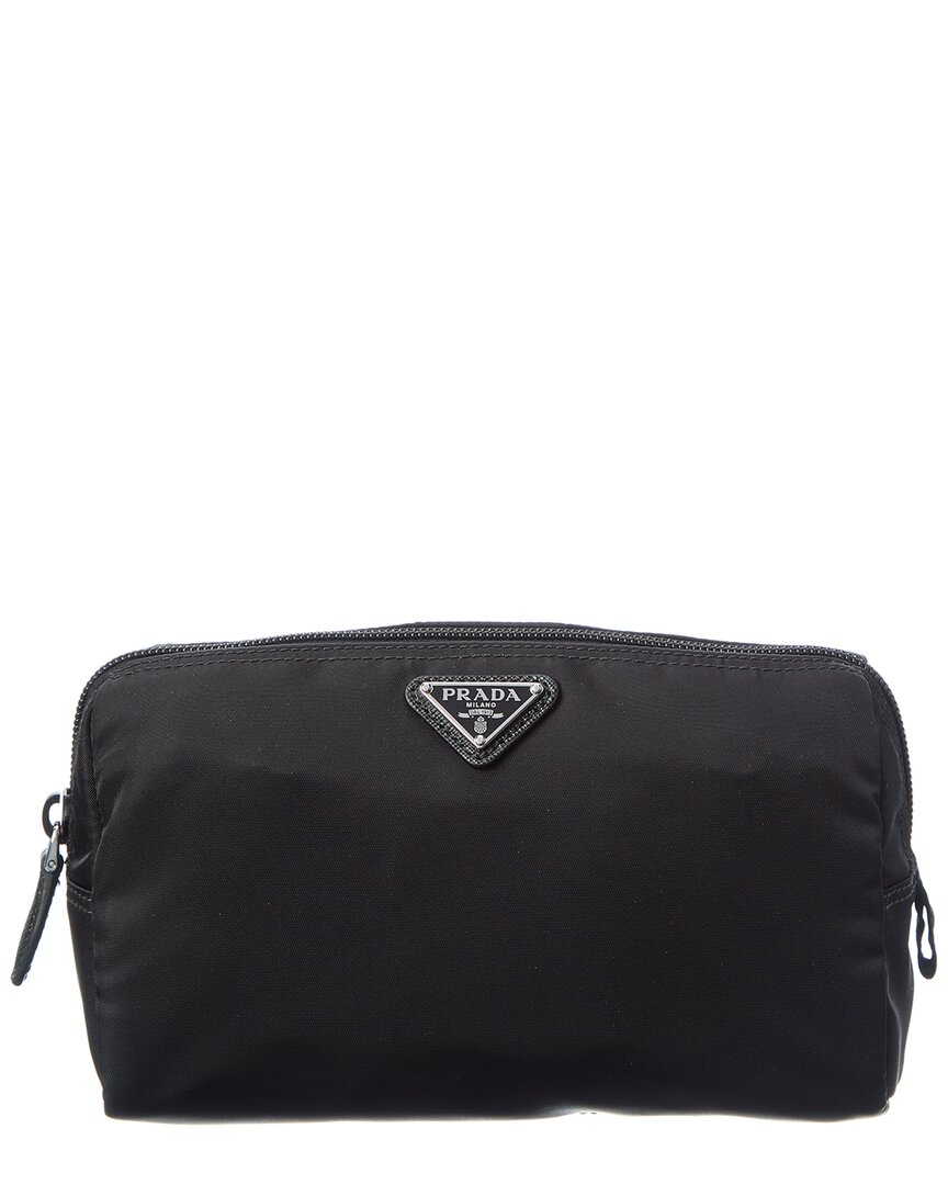 Prada Logo Nylon Pouch In Black