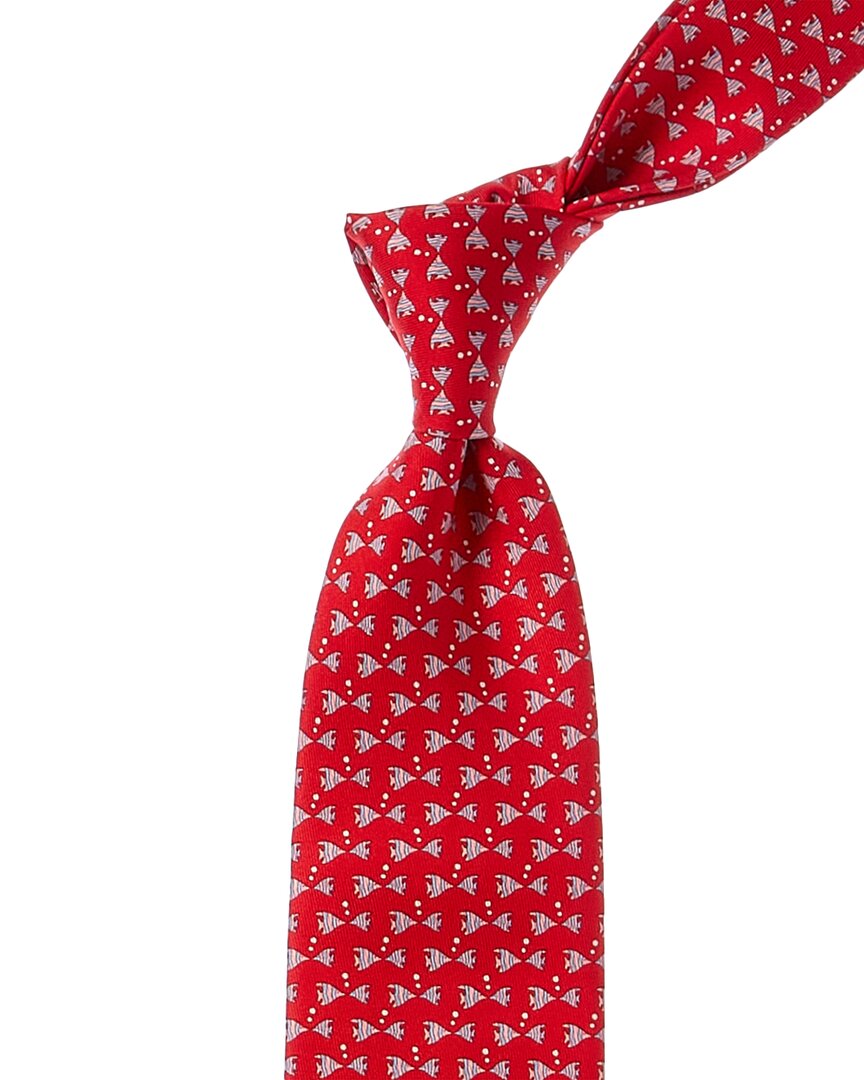 Shop Ferragamo Red Fish Silk Tie
