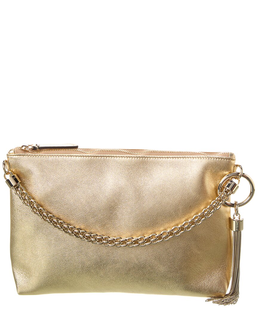 Jimmy Choo Callie Metallic Leather Pouch In Gold